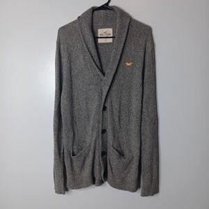Y2K Hollister Cardigan Sweater Mens Size L Gray Preppy Varsity Academia Grandpa